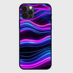 Чехол для iPhone 12 Pro Фиолетовые неоновые волны, цвет: 3D-черный
