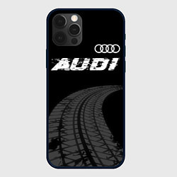 Чехол для iPhone 12 Pro Audi speed на темном фоне со следами шин: символ с, цвет: 3D-черный