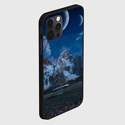 Чехол для iPhone 12 Pro Ночные горы в природе и небо с нло, цвет: 3D-черный — фото 2