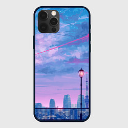 Чехол для iPhone 12 Pro Город и красочное небо, цвет: 3D-черный