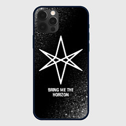 Чехол для iPhone 12 Pro Bring Me the Horizon glitch на темном фоне, цвет: 3D-черный