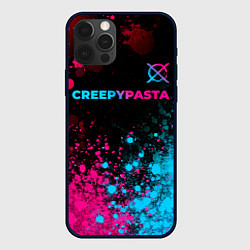 Чехол для iPhone 12 Pro CreepyPasta - neon gradient: символ сверху, цвет: 3D-черный