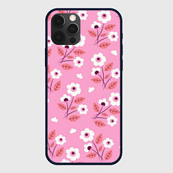 Чехол для iPhone 12 Pro Flowers on pink, цвет: 3D-черный