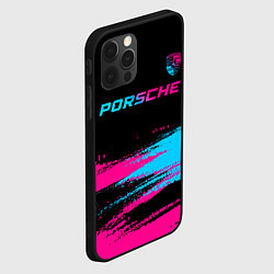 Чехол для iPhone 12 Pro Porsche - neon gradient: символ сверху, цвет: 3D-черный — фото 2