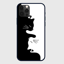 Чехол для iPhone 12 Pro Котики Инь-Янь, цвет: 3D-черный