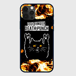 Чехол для iPhone 12 Pro Five Finger Death Punch рок кот и огонь, цвет: 3D-черный