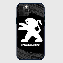 Чехол для iPhone 12 Pro Peugeot speed на темном фоне со следами шин, цвет: 3D-черный