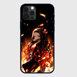 Чехол для iPhone 12 Pro Незуко и пламя - клинок, цвет: 3D-черный