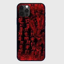 Чехол для iPhone 12 Pro Дракон и катана - иероглифы, цвет: 3D-черный