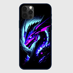 Чехол для iPhone 12 Pro Морда дракона - неоновое свечение, цвет: 3D-черный