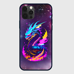Чехол для iPhone 12 Pro Space dragon - neon glow - neural network, цвет: 3D-черный