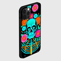 Чехол для iPhone 12 Pro Неоновый скелет в цветах, цвет: 3D-черный — фото 2