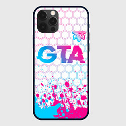 Чехол для iPhone 12 Pro GTA neon gradient style: символ сверху, цвет: 3D-черный