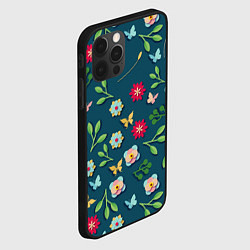 Чехол для iPhone 12 Pro Цветы и разноцветные бабочки, цвет: 3D-черный — фото 2