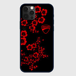 Чехол для iPhone 12 Pro Ducati - red flowers, цвет: 3D-черный