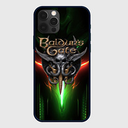 Чехол для iPhone 12 Pro Baldurs Gate 3 logo green red light, цвет: 3D-черный