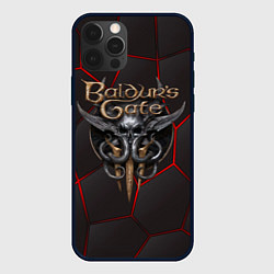 Чехол для iPhone 12 Pro Baldurs Gate 3 logo red black geometry, цвет: 3D-черный