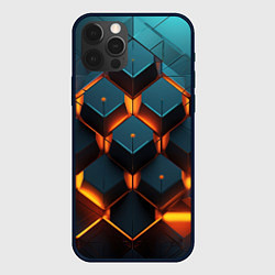 Чехол для iPhone 12 Pro Объемные кубы со светом, цвет: 3D-черный