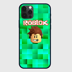 Чехол для iPhone 12 Pro Roblox head на пиксельном фоне, цвет: 3D-черный