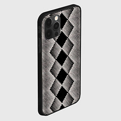 Чехол для iPhone 12 Pro Черные бежевые ромбы, цвет: 3D-черный — фото 2