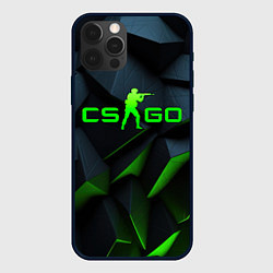 Чехол для iPhone 12 Pro CSGO green texture logo, цвет: 3D-черный