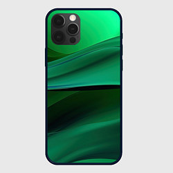 Чехол для iPhone 12 Pro Зеленые абстрактные волны, цвет: 3D-черный