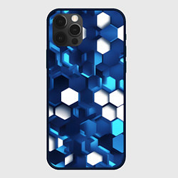 Чехол для iPhone 12 Pro Cyber hexagon Blue, цвет: 3D-черный