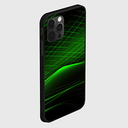 Чехол для iPhone 12 Pro Green lines black backgrouns, цвет: 3D-черный — фото 2