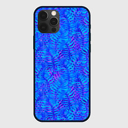 Чехол для iPhone 12 Pro Синие неоновые листья, цвет: 3D-черный