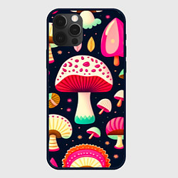 Чехол для iPhone 12 Pro Грибы рисованные узор, цвет: 3D-черный