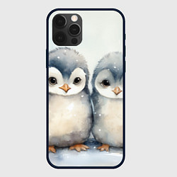 Чехол для iPhone 12 Pro Милые пингвины акварель, цвет: 3D-черный