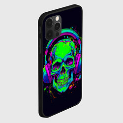 Чехол для iPhone 12 Pro Череп в наушниках ярко кислотный, цвет: 3D-черный — фото 2