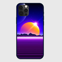 Чехол для iPhone 12 Pro Mountains - sun - space - vaporwave, цвет: 3D-черный