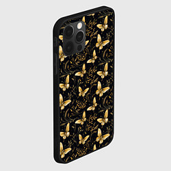 Чехол для iPhone 12 Pro Золотые бабочки на черном фоне, цвет: 3D-черный — фото 2
