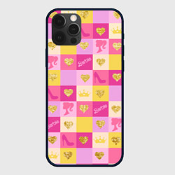 Чехол для iPhone 12 Pro Барби: желтые и розовые квадраты паттерн, цвет: 3D-черный