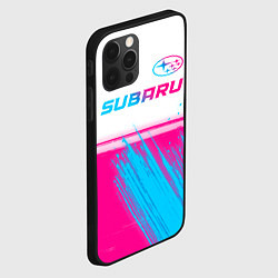Чехол для iPhone 12 Pro Subaru neon gradient style: символ сверху, цвет: 3D-черный — фото 2