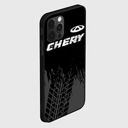 Чехол для iPhone 12 Pro Chery speed на темном фоне со следами шин: символ, цвет: 3D-черный — фото 2