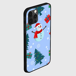 Чехол для iPhone 12 Pro Снеговики с новогодними подарками паттерн, цвет: 3D-черный — фото 2