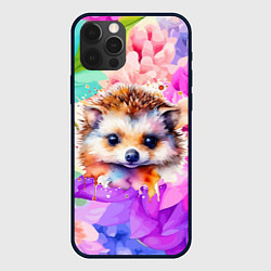 Чехол для iPhone 12 Pro Ежик в цветах, цвет: 3D-черный
