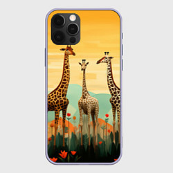 Чехол для iPhone 12 Pro Три жирафа в стиле фолк-арт, цвет: 3D-светло-сиреневый