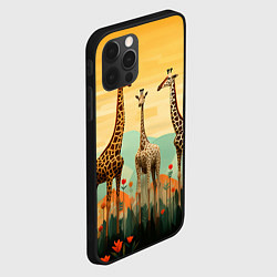 Чехол для iPhone 12 Pro Три жирафа в стиле фолк-арт, цвет: 3D-черный — фото 2