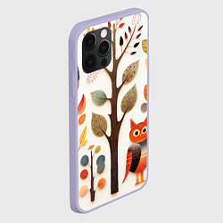Чехол для iPhone 12 Pro Совы в осеннем лесу в стиле фолк-арт, цвет: 3D-светло-сиреневый — фото 2