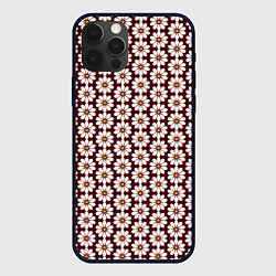 Чехол для iPhone 12 Pro Белые ромашки на бордовом, цвет: 3D-черный