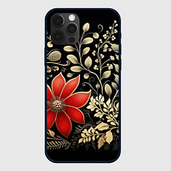 Чехол для iPhone 12 Pro Новогодние цветы и листья, цвет: 3D-черный