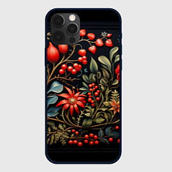Чехол iPhone 12 Pro Новогодние ягоды и цветы