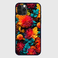 Чехол для iPhone 12 Pro Яркие шикарные цветы узор, цвет: 3D-черный