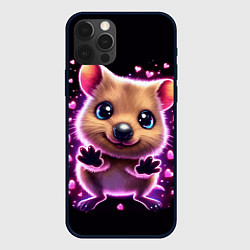 Чехол для iPhone 12 Pro Квокка улыбака с розовыми сердечками, цвет: 3D-черный