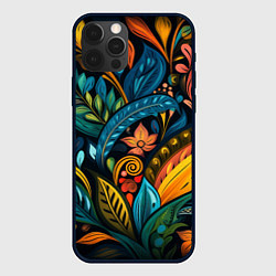 Чехол для iPhone 12 Pro Растительный узор в бразильском стиле, цвет: 3D-черный