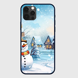 Чехол для iPhone 12 Pro Новогодний городок и снеговики, цвет: 3D-черный