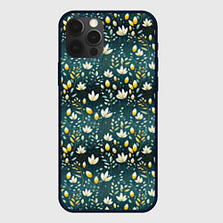 Чехол для iPhone 12 Pro Цветочки на зеленом поле паттерн, цвет: 3D-черный